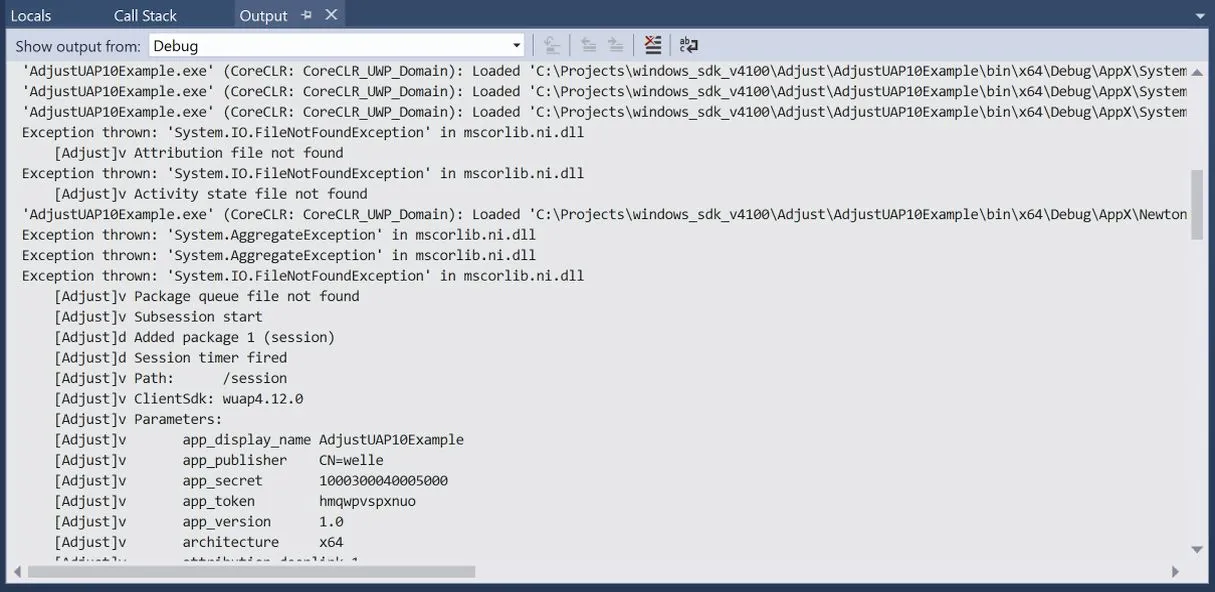 A screenshot of the Visual Studio debugger.