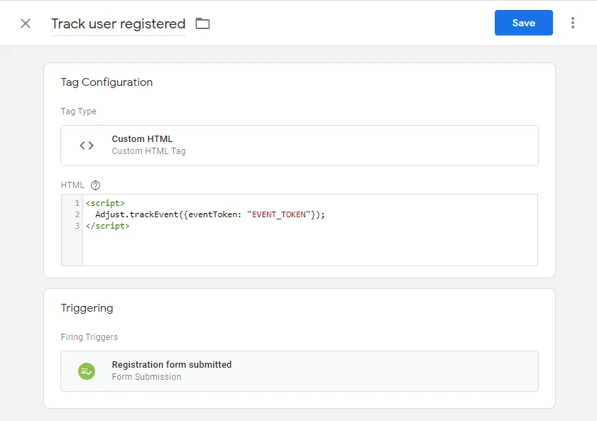 Custom HTML to fire Adjust Web SDK event in GTM